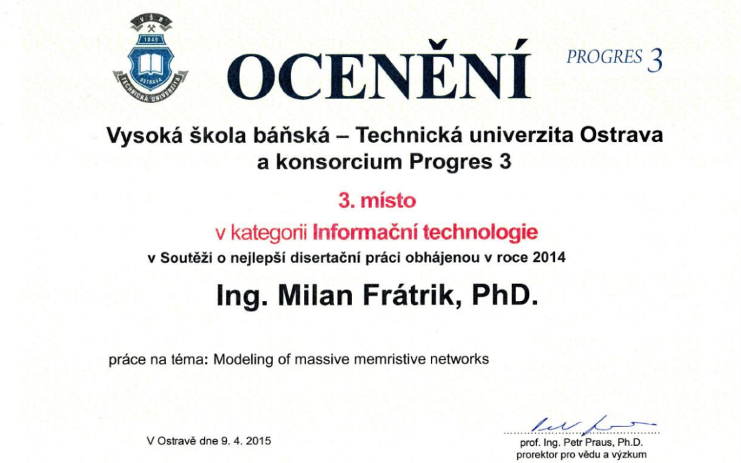 Milan Frátrik – 3rd best dissertation in the Information Technology category