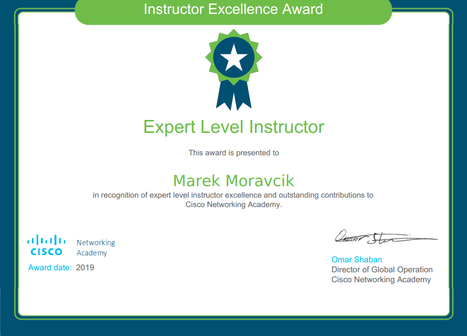 Instructor Excellence Award – Expert Level – 2019