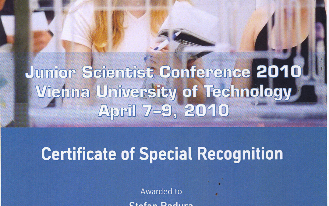 Štefan Baďura – award at the Junior Scientist Conference 2010 at TU Vienna
