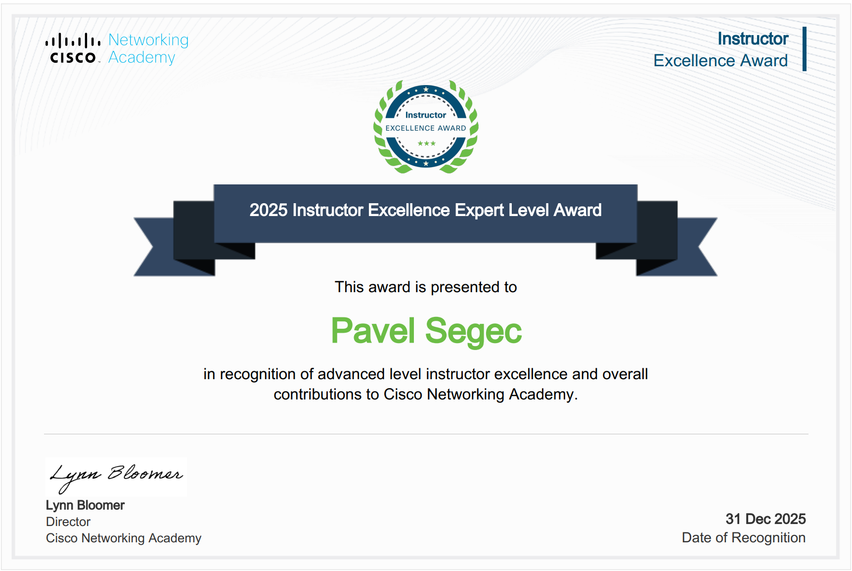 Instructor Excellence Award – Expert Level – 2025